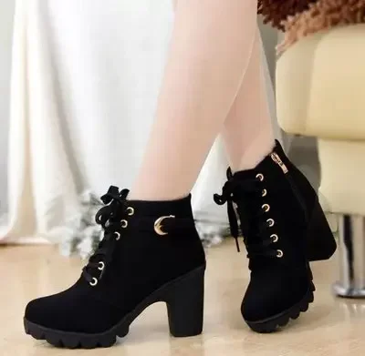 Winter-2024-New-High-Heeled-Women-Boots-Cross-Straps-Short-Boots-Comfortable-Waterproof-Boots-Warm-Plus